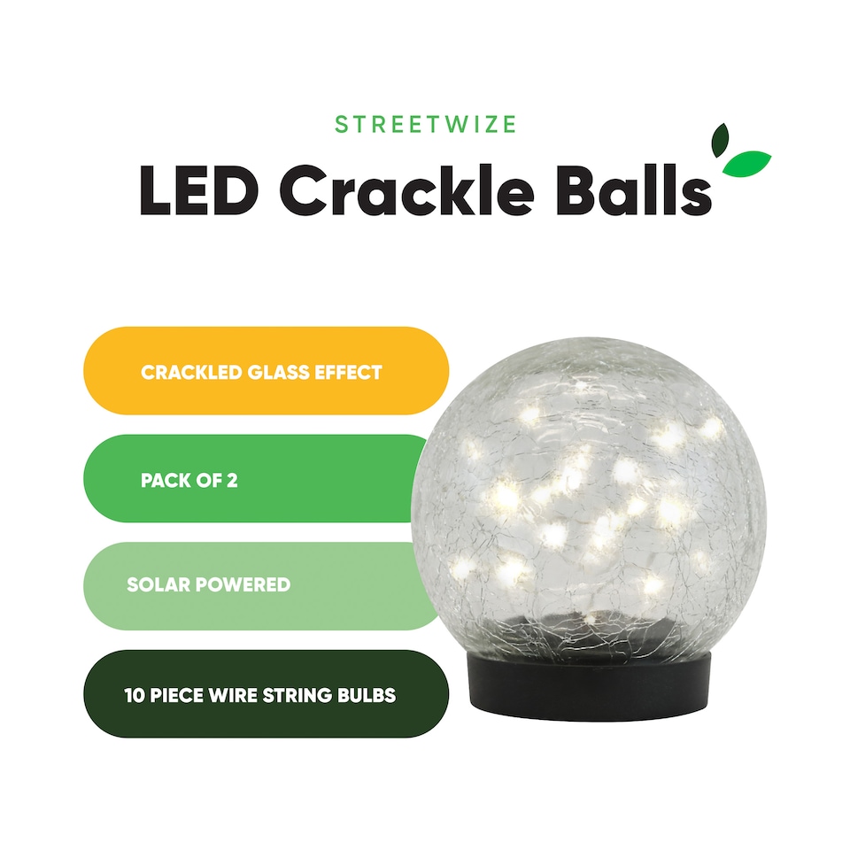 image 1 of Gardenwize Solar LED Crackle Ball Garden Lights Outdoor (Pair)