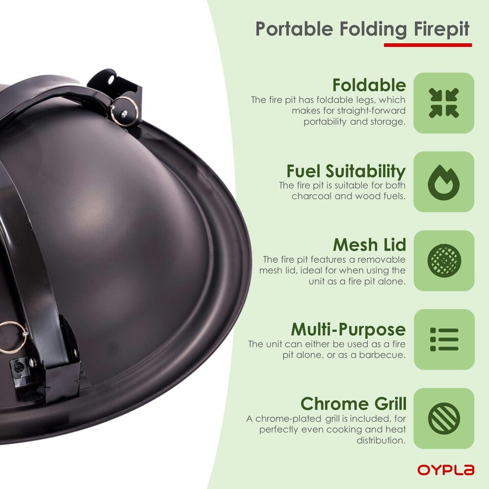 image 1 of Oypla 54cm Portable Folding Firepit Outdoor Garden Patio Heater BBQ Barbecue Grill