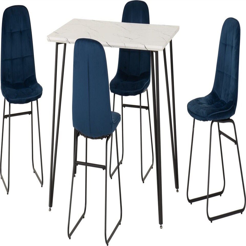 image 1 of Marlow Dining Set with Lukas Chairs White | White Marble/Sapphire Blue