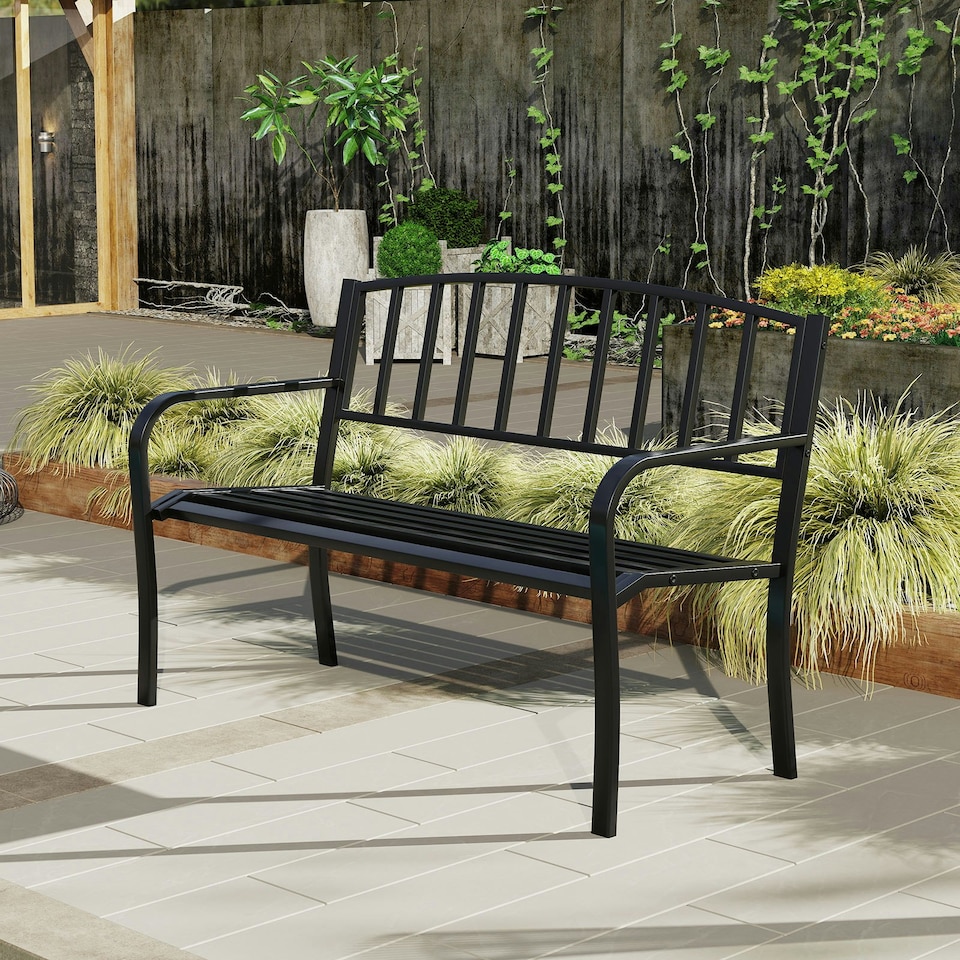 image 1 of COSTWAY Outdoor Bench 127cm Garden Loveseat with Backrest Black