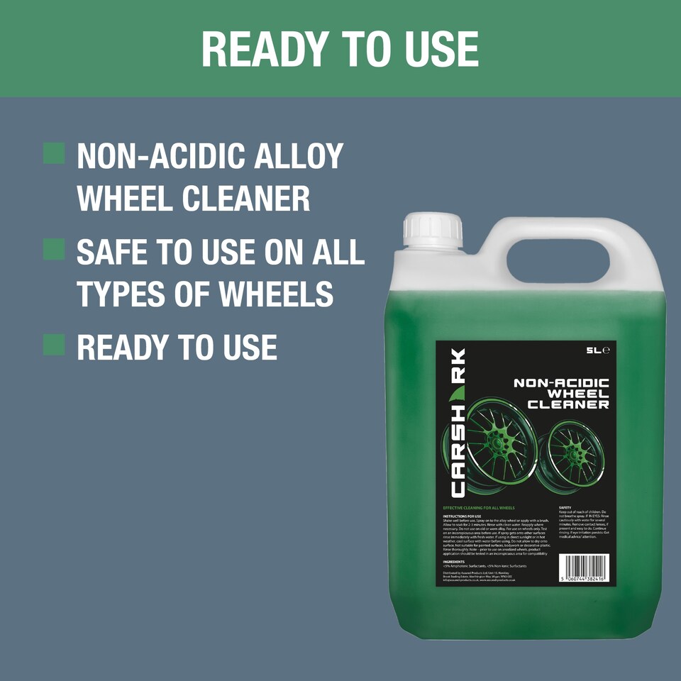 image 1 of CARSHARK Non-Acidic Wheel Cleaner 1L + Black Wheel Brush - Removes Brake Dust & Road Grime