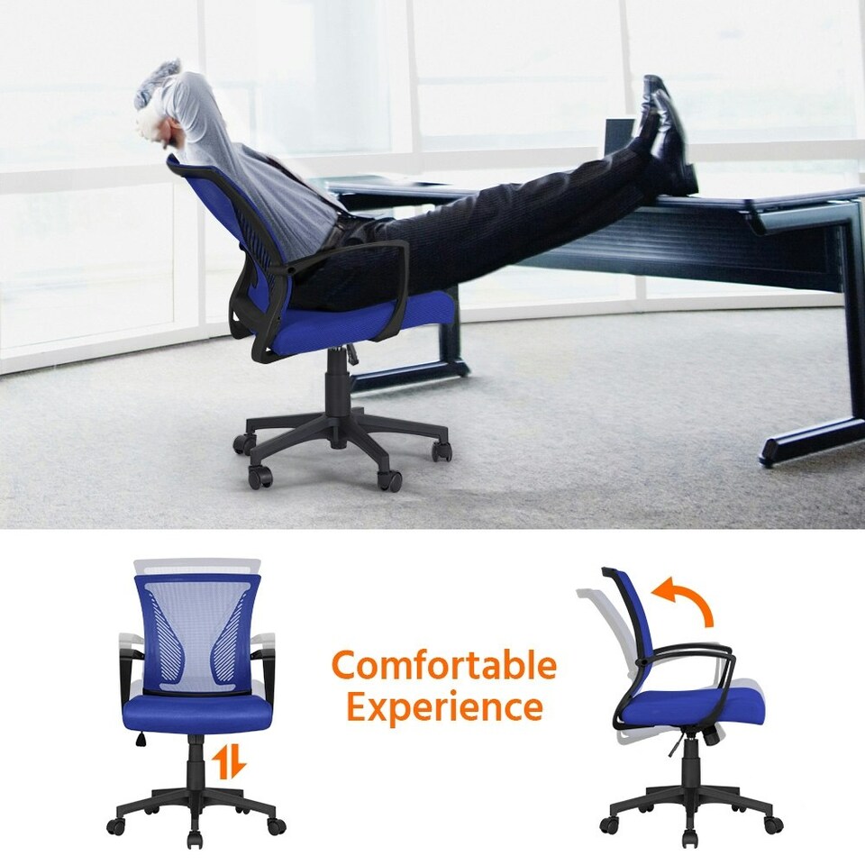 image 1 of Yaheetech Ergonomic Mesh Office Chair Mid-Back 360° Rolling Casters | Blue