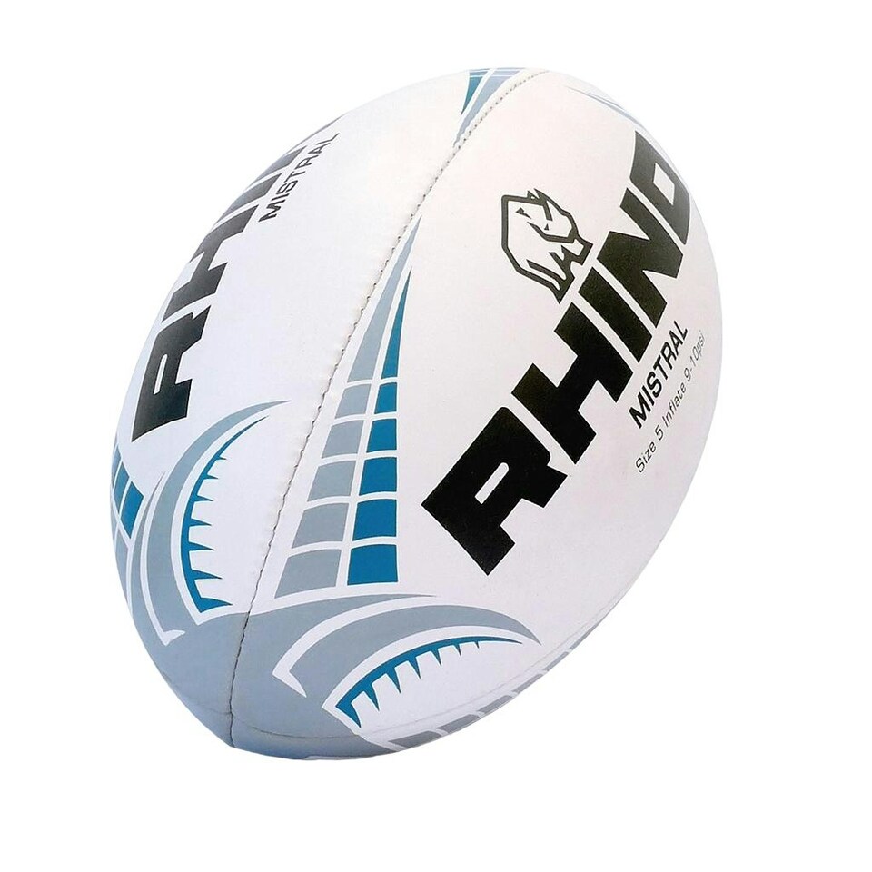 Rhino Mistral Rugby Ball - White/Blue/Black - 5