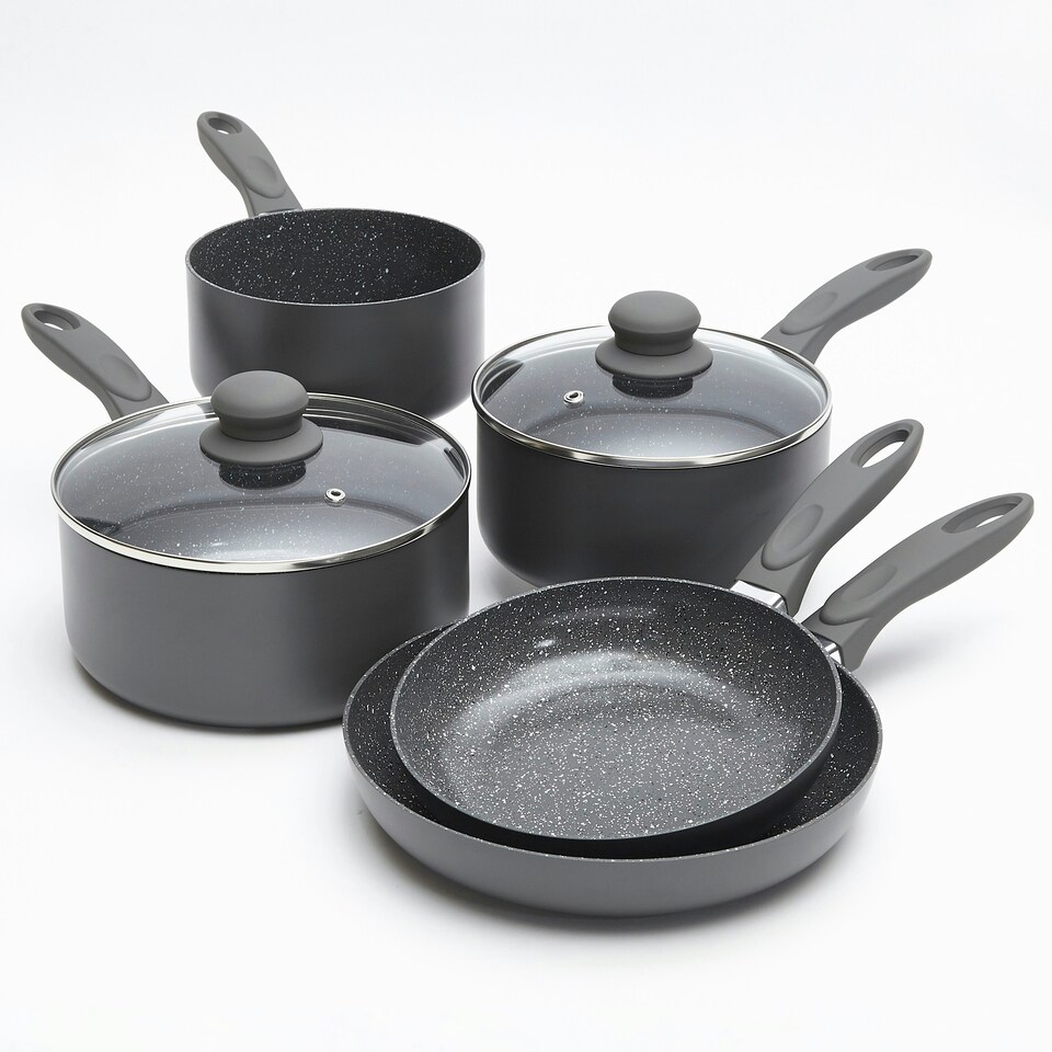 image 1 of Durastone 5 Piece Grey Non-Stick Cookware Set - Aluminium Pots & Frying Pans