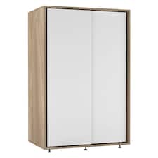URBNLIVING 2 Sliding Door Wardrobe 120cm Freestanding Unit | Multi | Oak Carcass + White Doors | 1