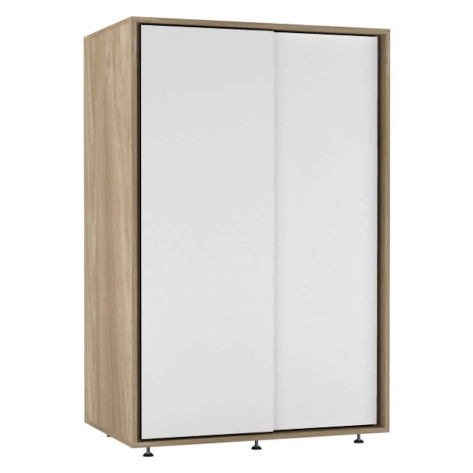 image 1 of URBNLIVING 2 Sliding Door Wardrobe 120cm Freestanding Unit | Multi | Oak Carcass + White Doors | 1