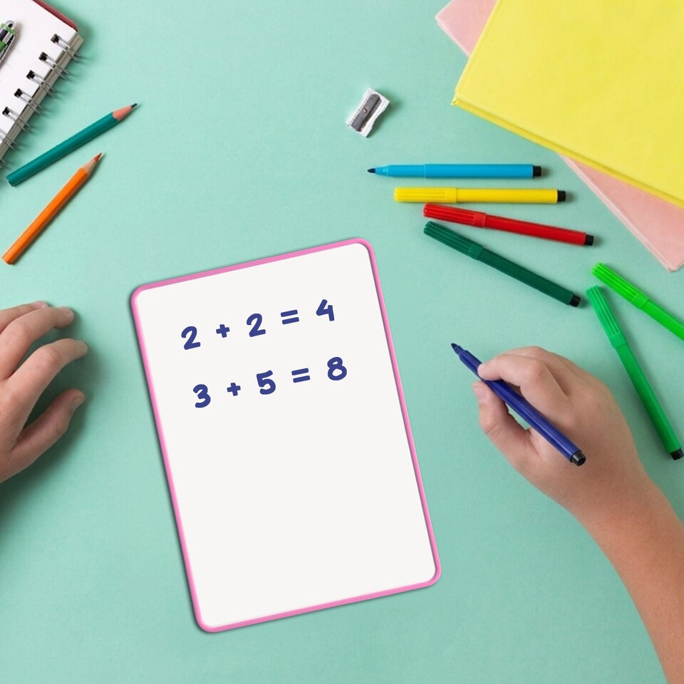 image 1 of Pack of 6 A4 Double Sided Magnetic Erasable MDF Plain Whiteboards With Pink Border | Pink | Pink