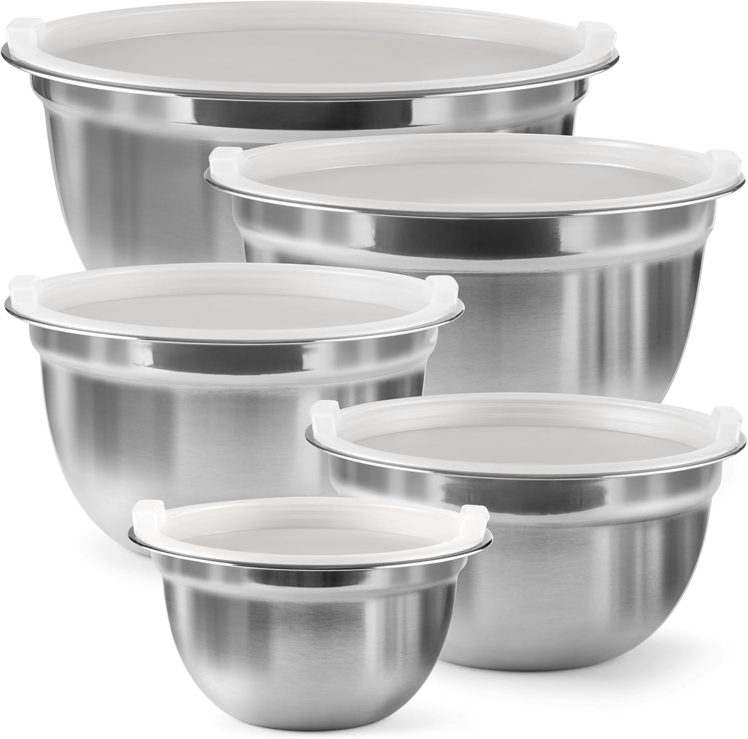 Mixing Bowls with Lids Set of 5, E-far Stainless Steel Black Mixing Bowls Metal Nesting Bowls with Airtight Lids for Cooking, Baking, Se［並行輸入品］ LUXEAR Mixing Bowls with Lids Set, 14 Pieces Plastic Nesting Bowls Includes  6 Prep Bowls, 6 Lids, 2 Cooking Spoons(Can Convert into Tongs), Microwave