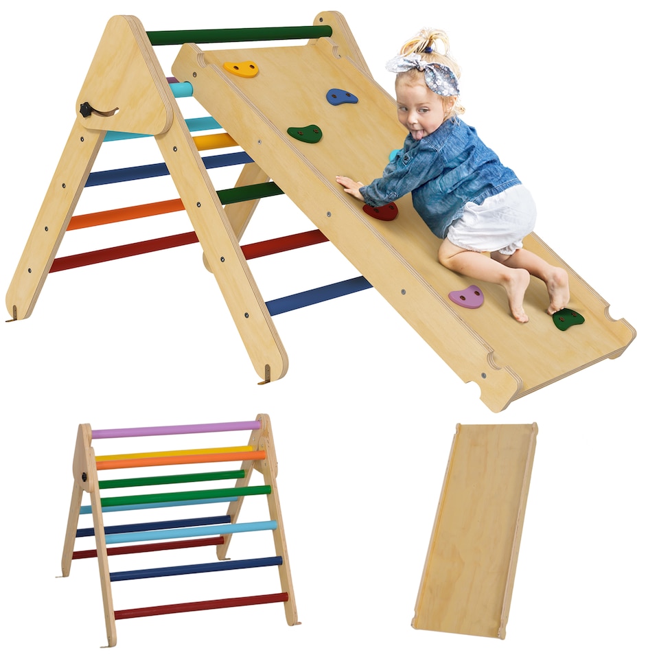 image 1 of AIYAPLAY Toddler Climbing Frame, Wooden Indoor Play Triangle Set