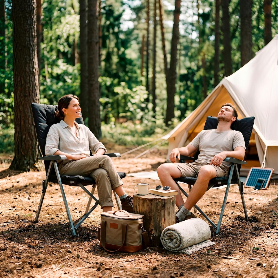 image 1 of Harbour Housewares High Back Padded Camping Chairs - Set of 4 Black Folding Reclining Garden Beach Fishing Picnic Seats Carry Bags