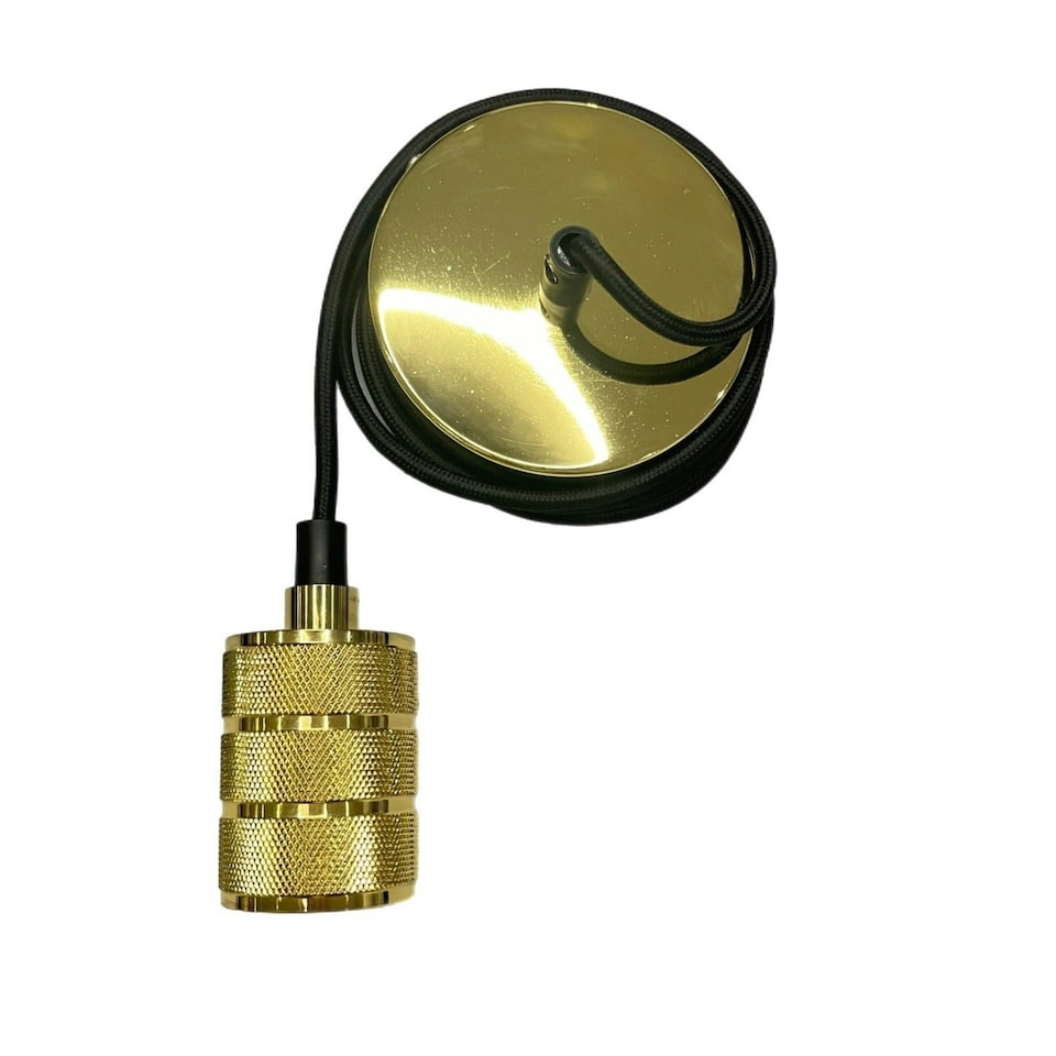 image 1 of CGC Sydney II Gold Knurled Two-Band 1.5m Adjustable E27 Ceiling Pendant with Matching Ceiling Rose | Gold | Gold | Ceiling rose diameter: 10 cm, depth: 2 cm, Pendant: diameter 4.5 cm, height 7.5 cm, Total height 1.5m adjustable