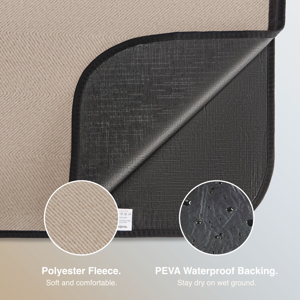 image 1 of VonShef Picnic Blanket XL Beige Herringbone for Outdoors