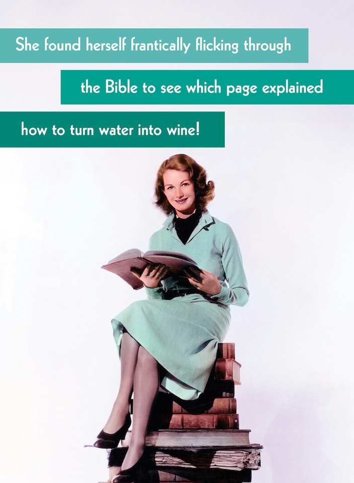 image 1 of Frantically Flicking Through The Bible... - Funny Retro Greetings Card