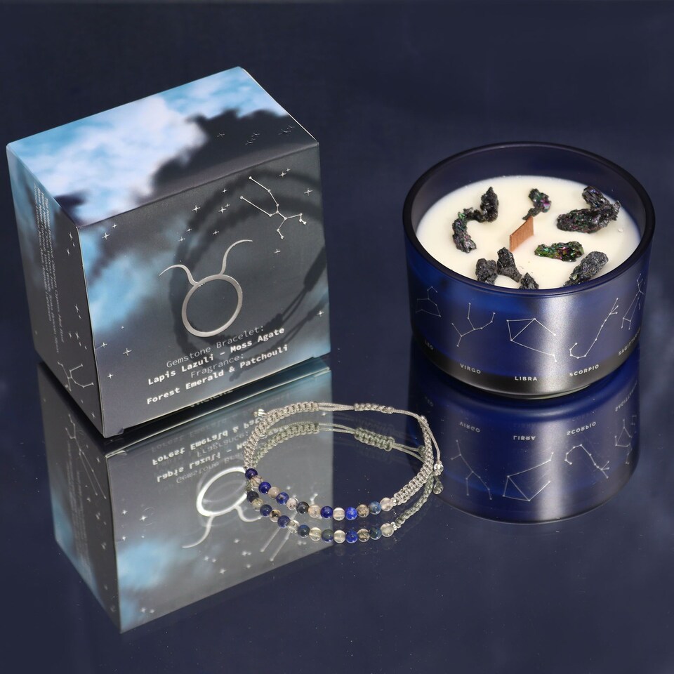 image 1 of Serenityy Taurus Zodiac Crystal Candle with Gemstone Bracelet