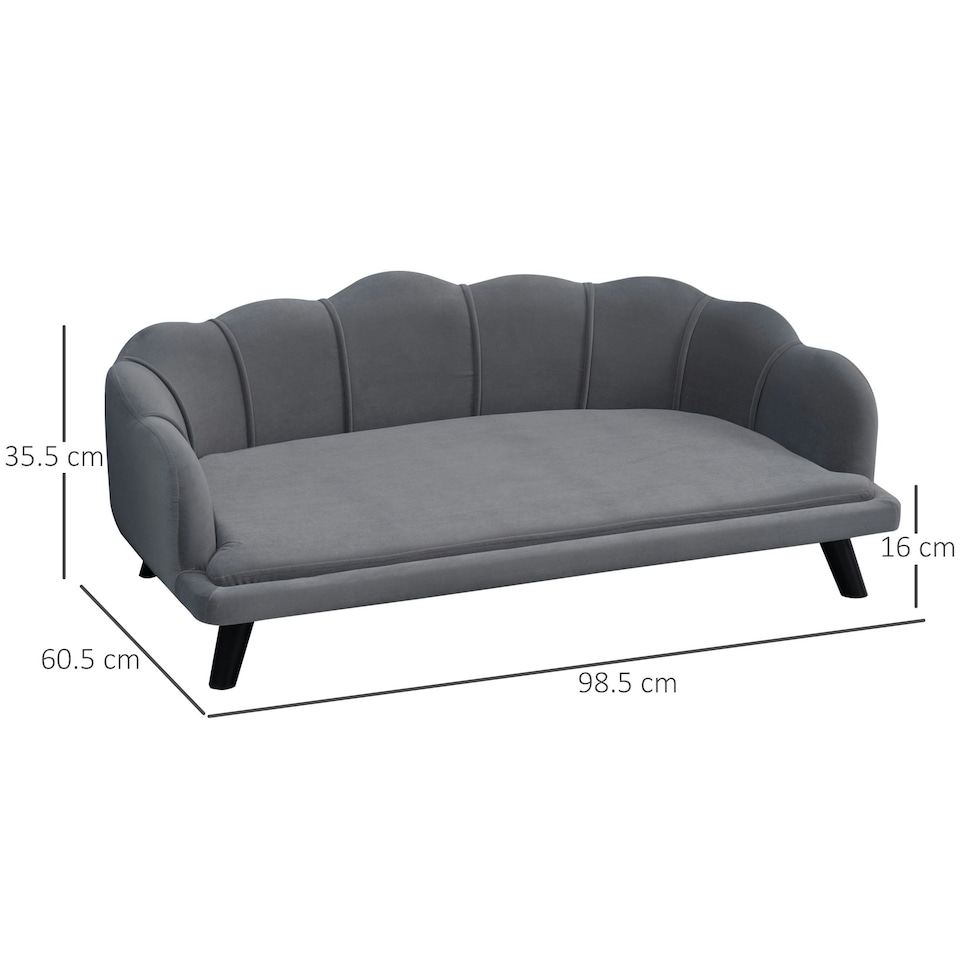 image 1 of PawHut Dog Sofa, Pet Couch Bed for Medium, Large Dogs w/ Legs, Cushion - Grey