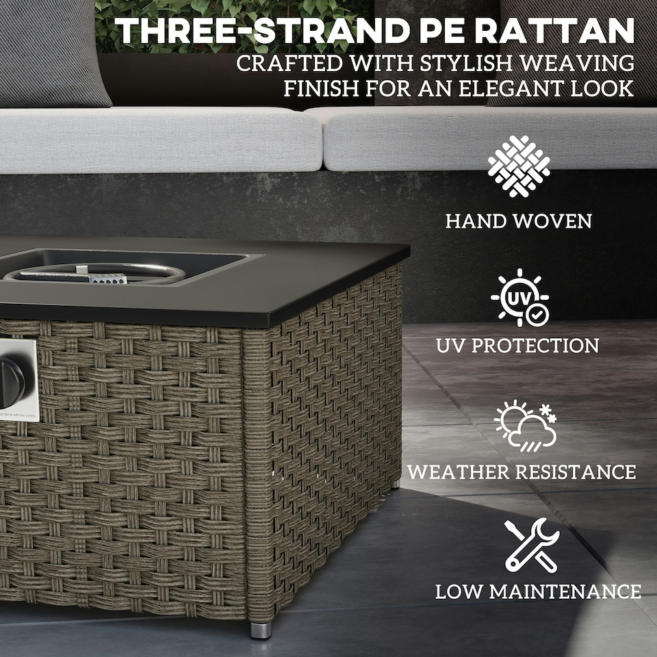 image 1 of Outsunny 13 KW Rattan Fire Pit Table, Garden Fire Table for Garden, Grey