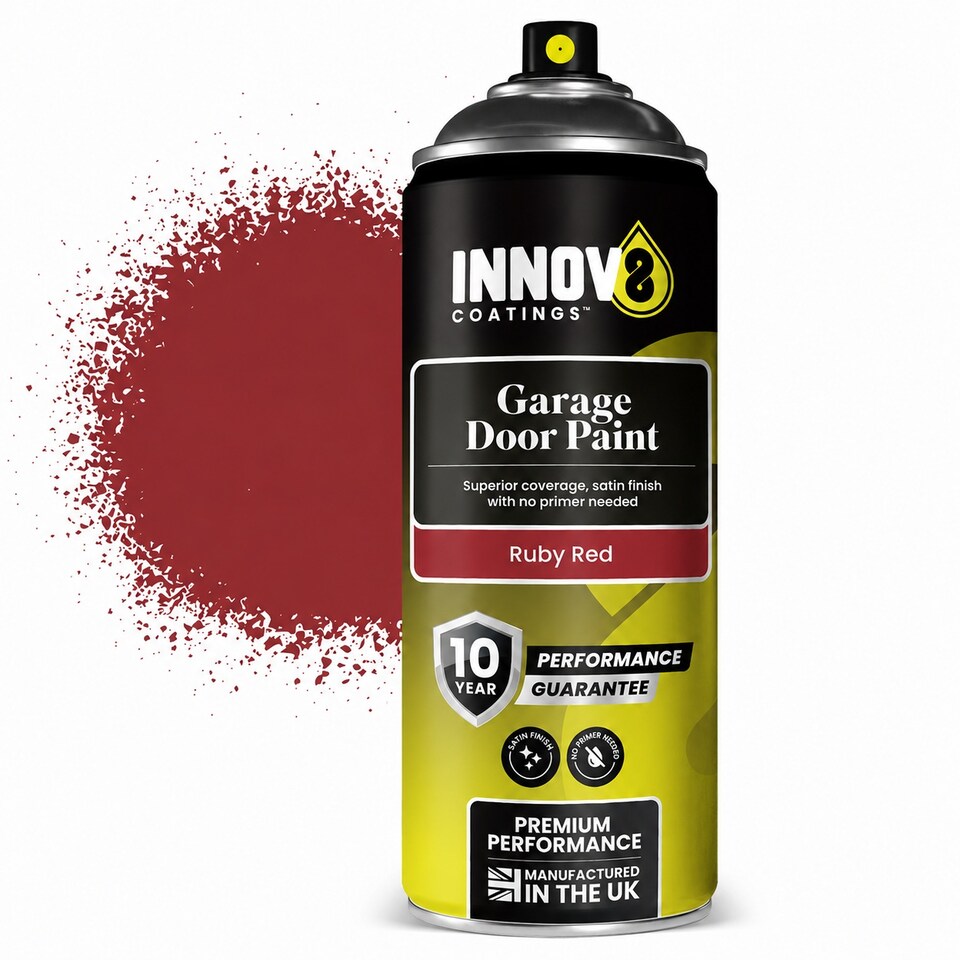image 1 of Innov8 Coatings Garage Door Spray Paint 400ml - Ruby Red Satin Finish - Exterior & Interior Multi Surface Paint for Metal, uPVC, Aluminium & Wood - Fast Dry, No Primer Required