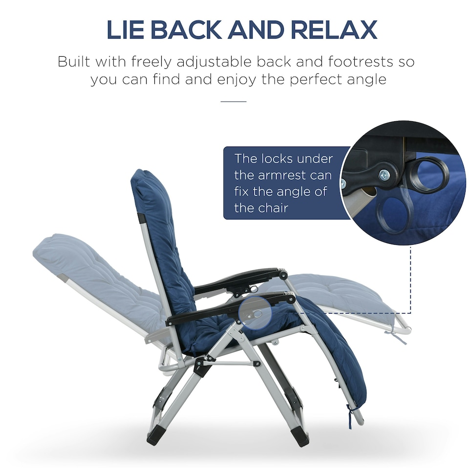 image 1 of Outsunny 2 PCS Reclining Zero Gravity Chair Folding Lounger Cushion Blue
