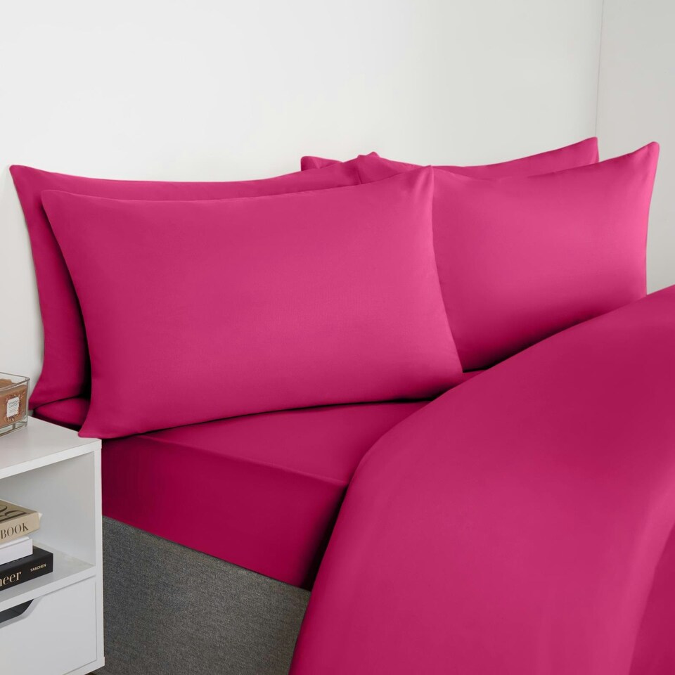 image 1 of OHS Soft Cosy Microfibre Plain Duvet Cover and Pillowcase Set Pink | Bright Pink | King
