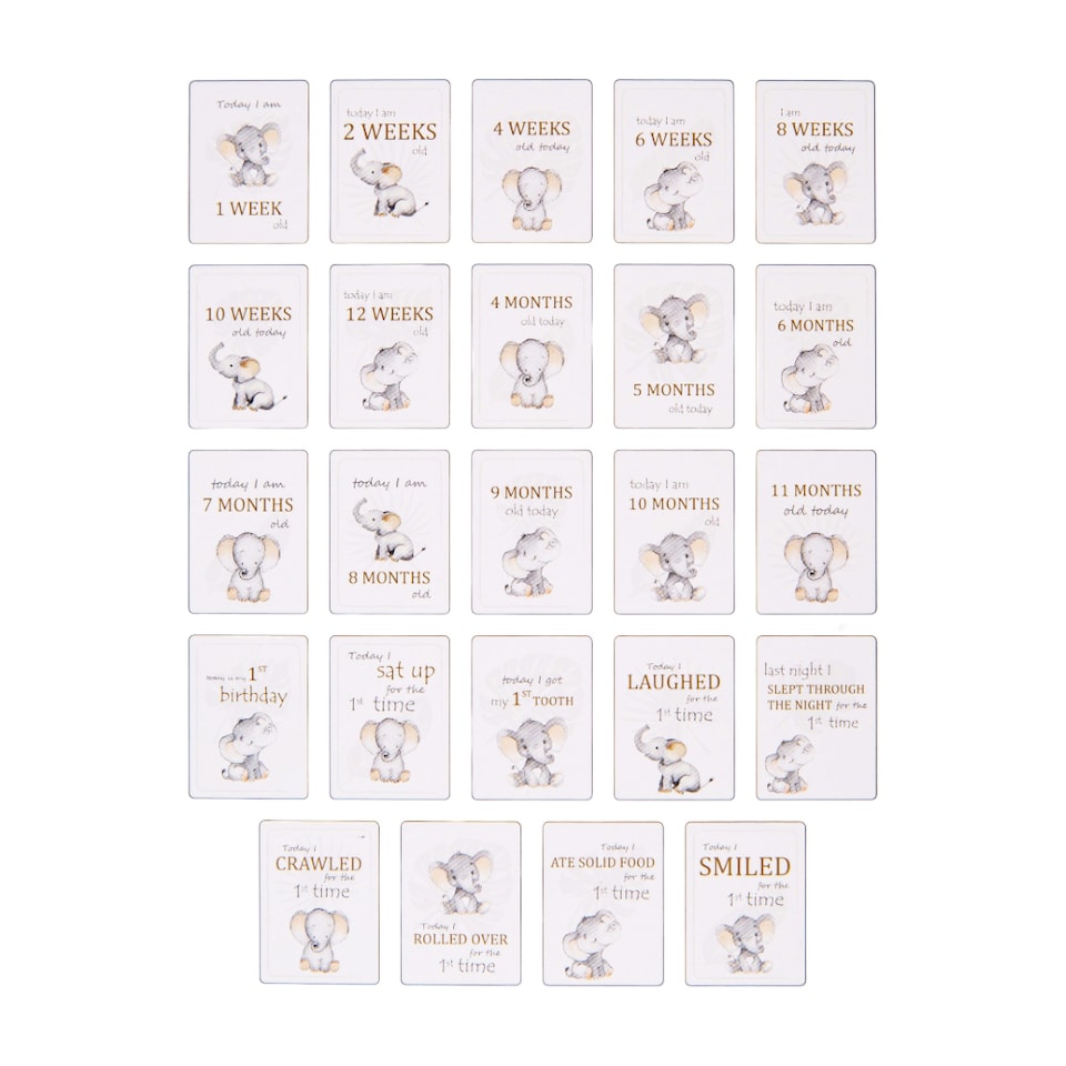 image 1 of Cute Unisex Little ones Elephant Grey Quirky and Fun Set of 24 Milestone Cards
