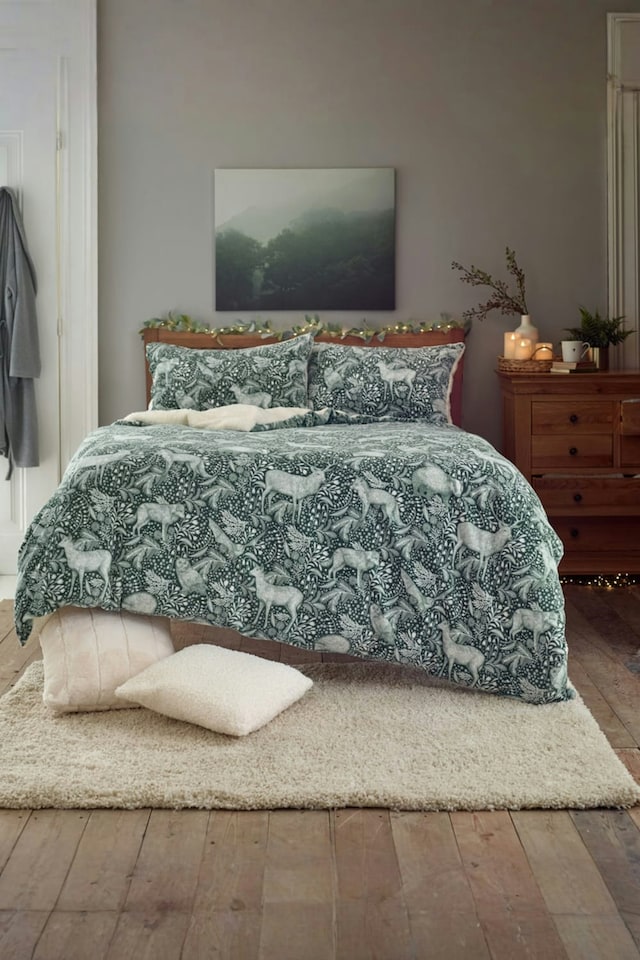 image 1 of Woodland Folk Cotton Blend Duvet Cover Set – Forest Print Bedding | Green | Super King
