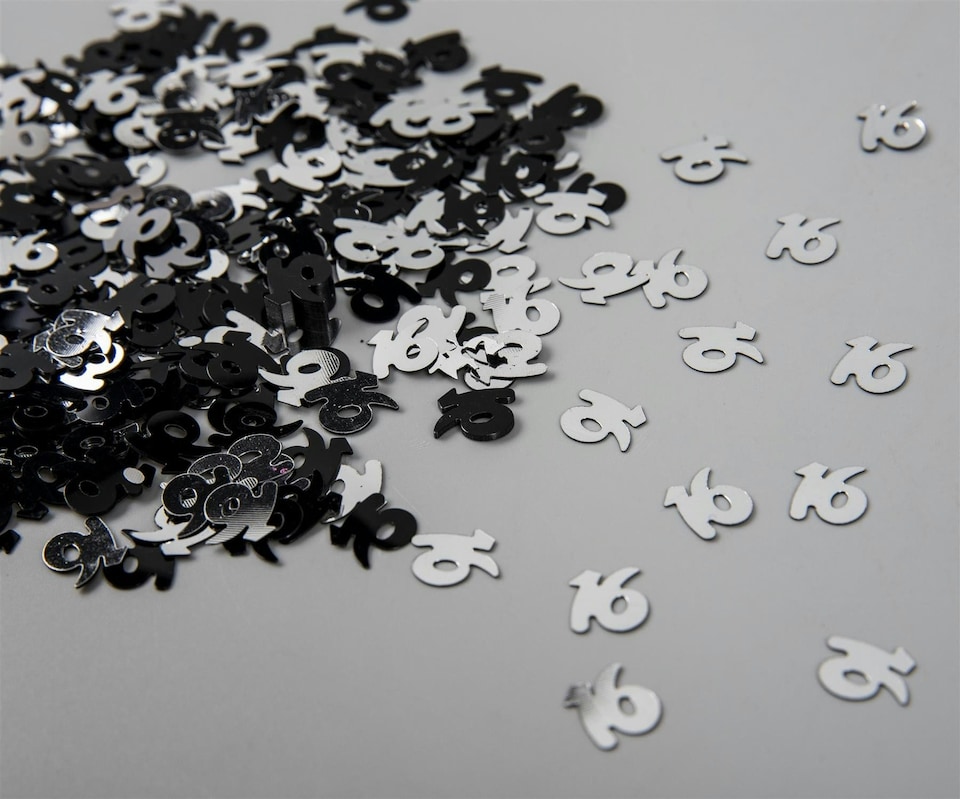 image 1 of 16th Birthday Confetti Black & Silver 2 pack x 14 grams birthday decoration Foil Metallic 2 pack