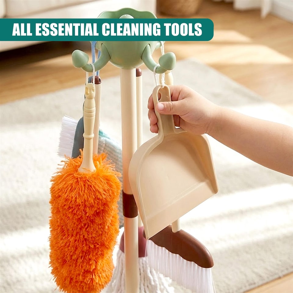 image 1 of The Magic Toy Shop Kids Cleaning Set 6 Pcs Broom Mop Duster Kit Pretend Play Toys