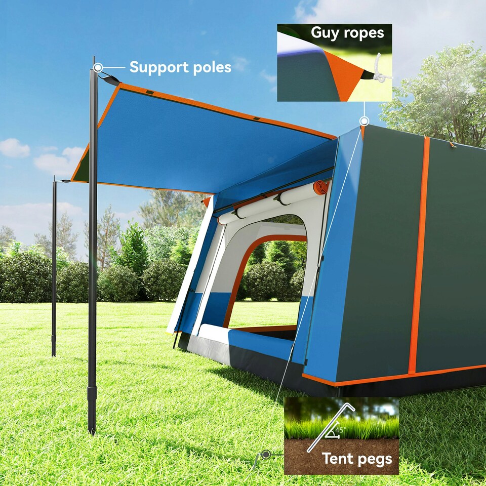 image 1 of Outsunny 4-6 Man Camping Tent with 2 Bedroom, 3000mm Waterproof, Blue 