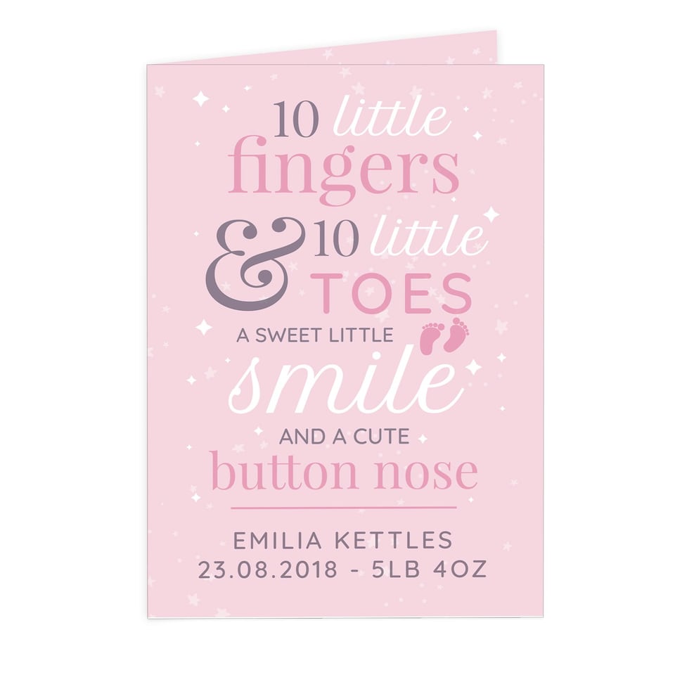 image 1 of Personalised '10 Little Fingers' Pink Baby Card