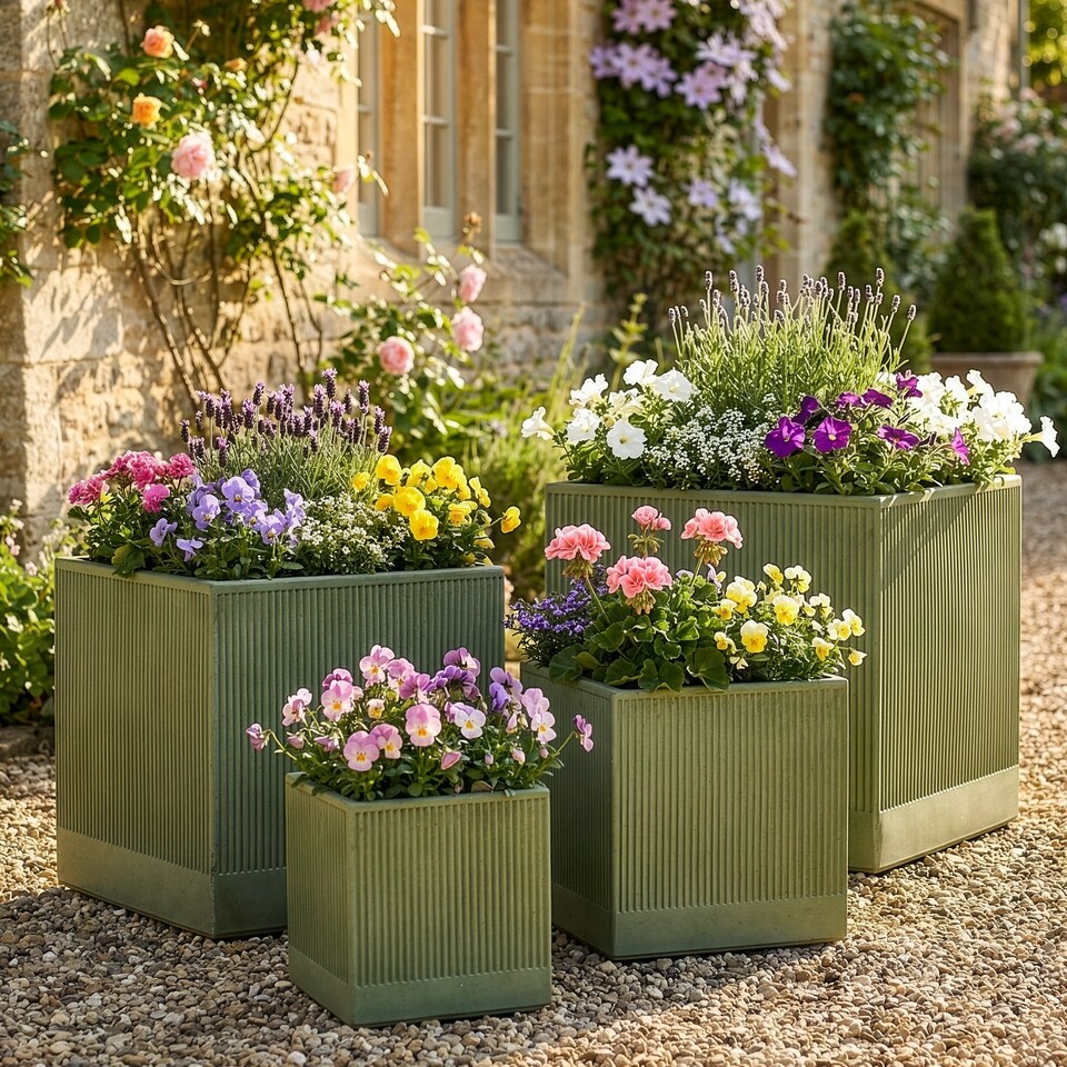 image 1 of Dibor Medium Fibre Clay Outdoor Garden Planter – Sage Green