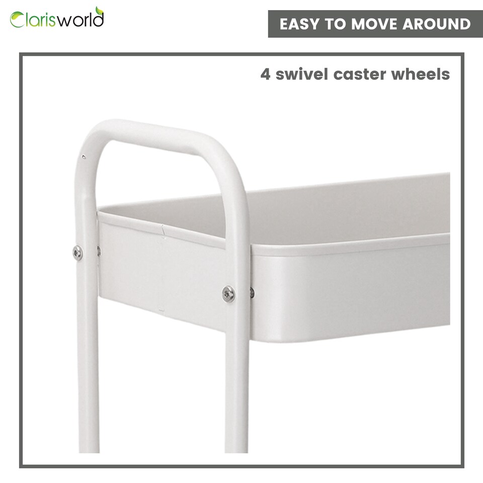 image 1 of Clarisworld 3 Tier Rolling Utility Cart, Metal Storage Trolley with Lockable Wheels & Handles, Mobile Storage Cart Organiser, Storage Rack for Kitchen, Bathroom, Bedroom, Office & Laundry Room