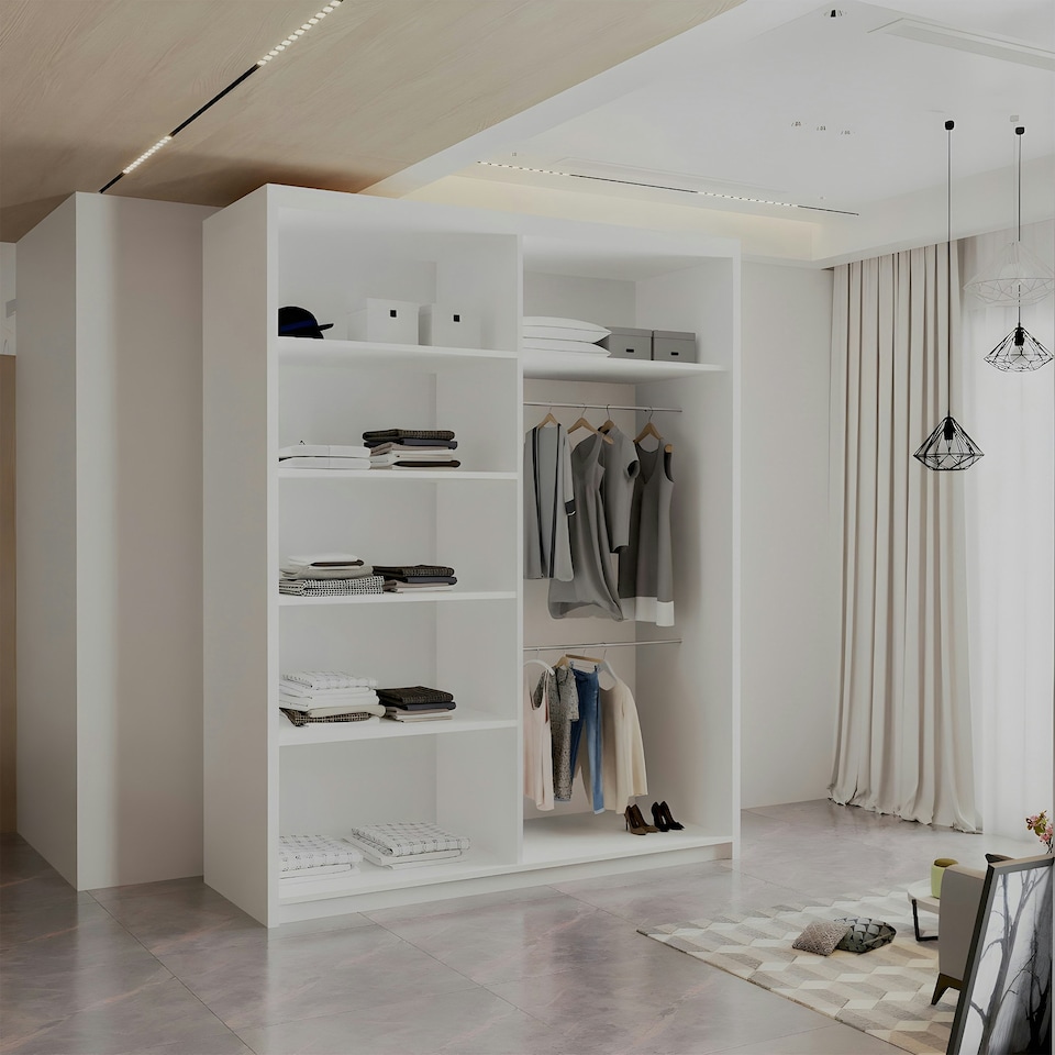 image 1 of Modern Vertical Panelled Sliding Wardrobe 150cm | White/Black/Grey/Oak 2-Door Bedroom Storage White | Grey150cm