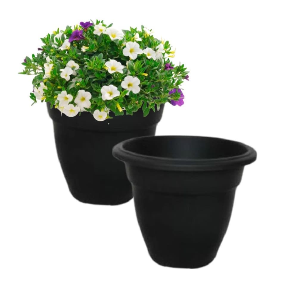 image 1 of 2x 30cm Black Round Bell Plant Pot Flower Planter Plastic Garden Pot