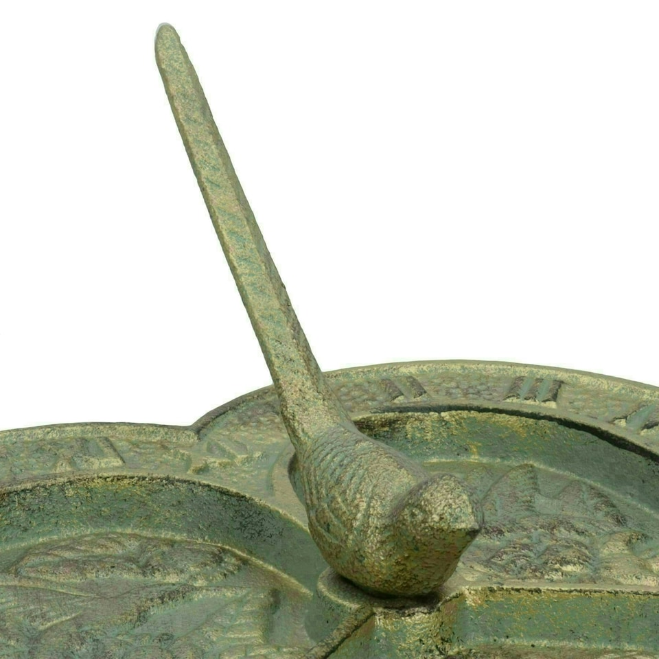 image 1 of Bird Heart Sundial Ornament Cast Iron Garden Yard Feature Statue Clock Metal Green