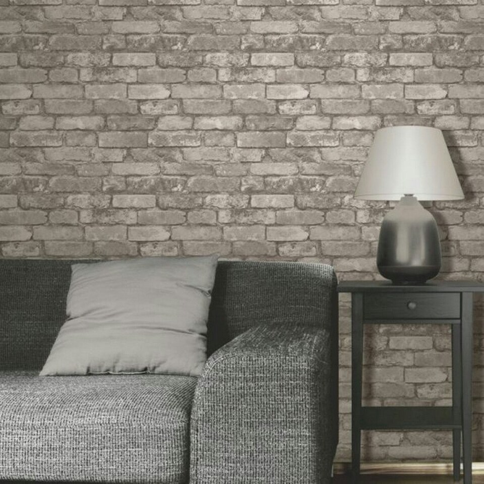 image 1 of Fine Decor Brick Wallpaper - Silver Grey - One Size Silver