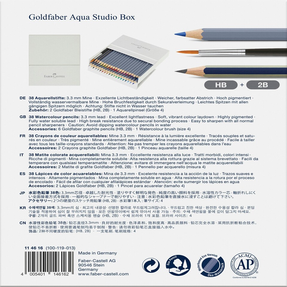 image 1 of Faber-Castell Creative Studio Goldfaber Aqua Watercolour Pencils, Multicoloured, Studio Box