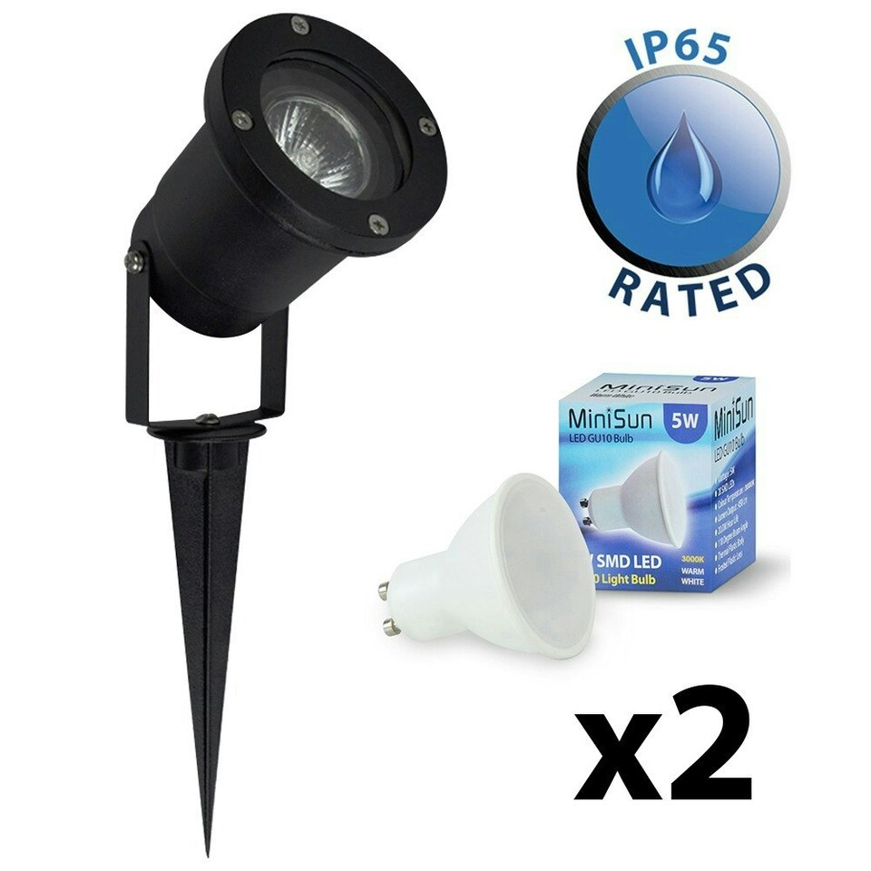 image 1 of ValueLights Pair of Black Outdoor Spike Lights with 5W Warm White Bulb