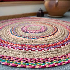FIESTA Round Rug Hand Woven with Recycled Fabric - Jute - L60 x W60 | Multi