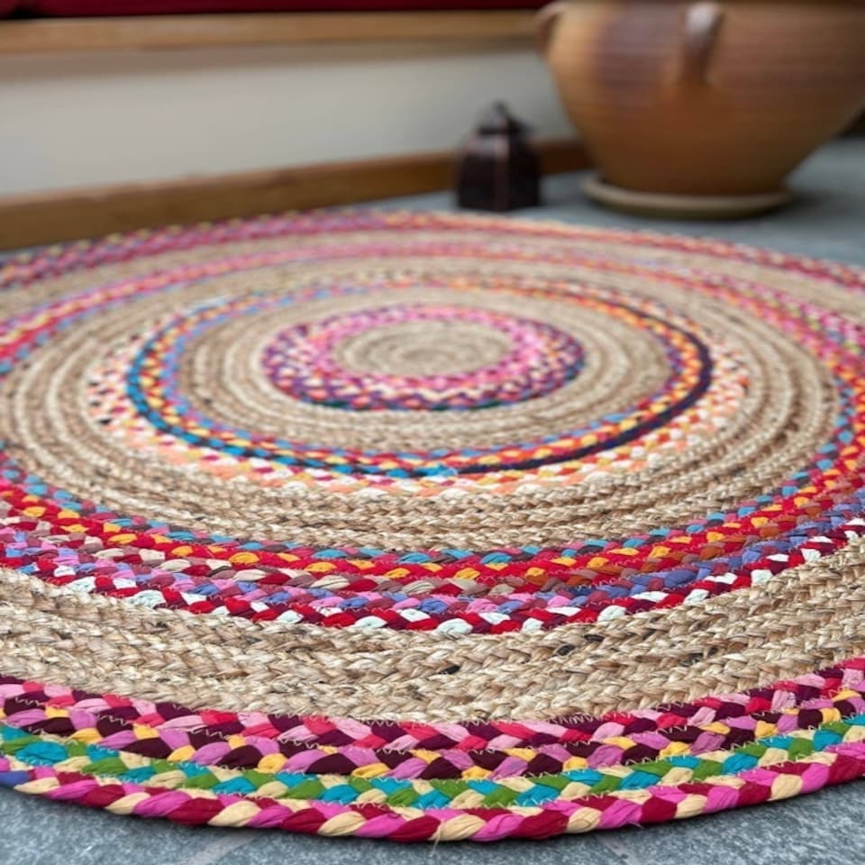 image 1 of FIESTA Round Rug Hand Woven with Recycled Fabric - Jute - L60 x W60 | Multi
