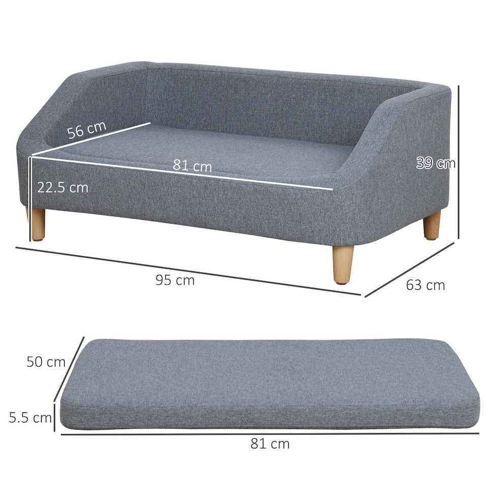 image 1 of PawHut Dog Sofa Bed Cat Sofa w/ Soft Cushion for Small Medium Large Dogs Grey
