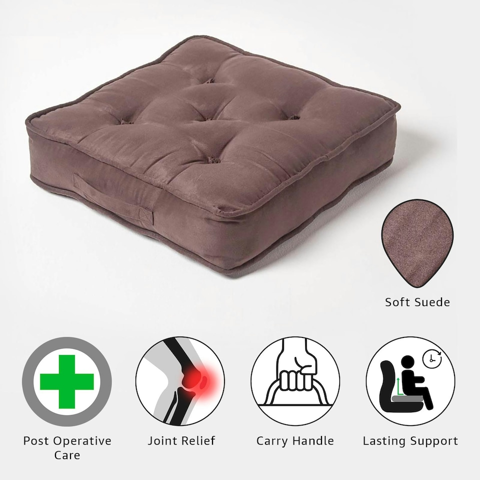 image 1 of Homescapes Chocolate Brown Faux Suede Armchair Booster Cushion | Brown