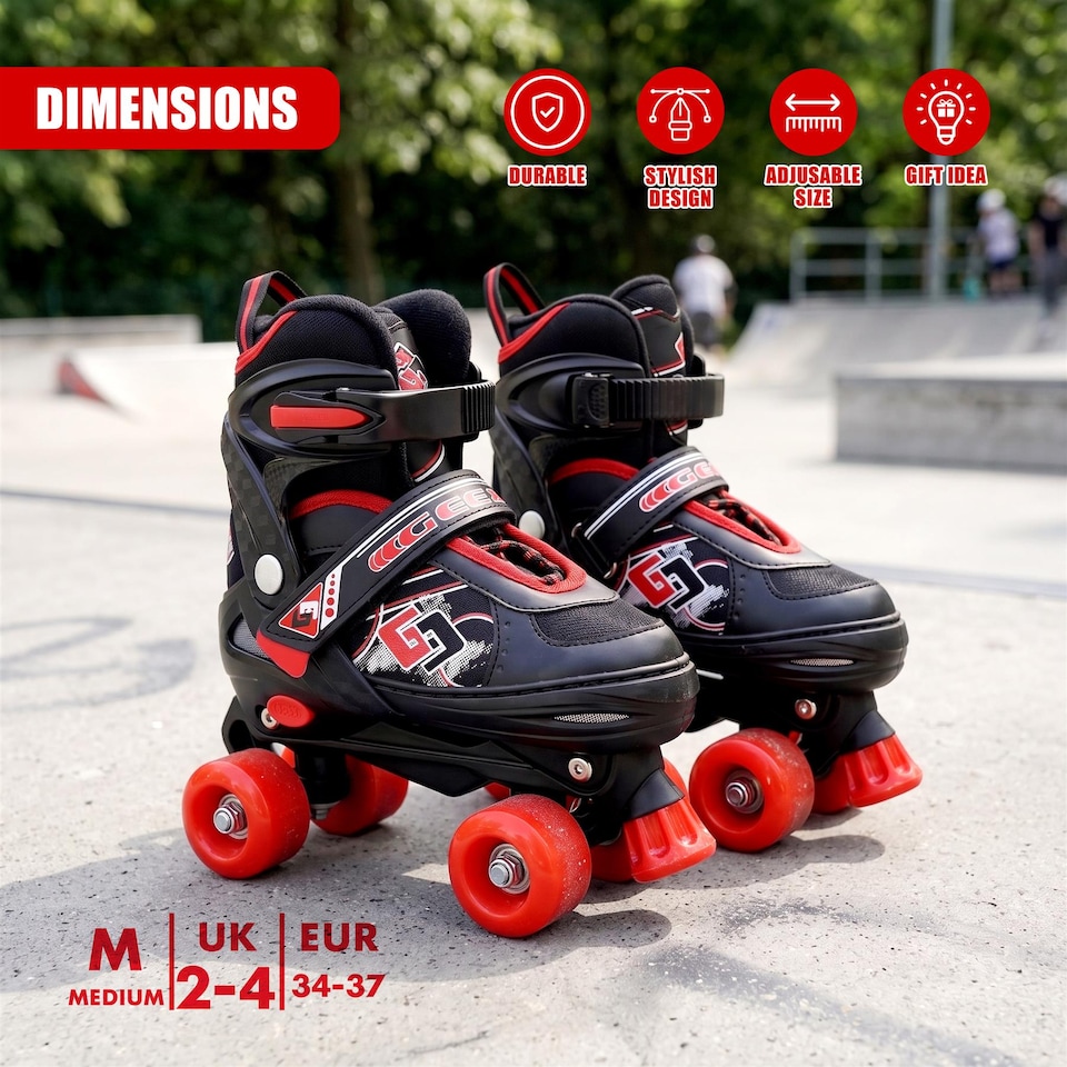image 1 of The Magic Toy Shop Kids Adjustable Roller Skates, Black & Red, Medium