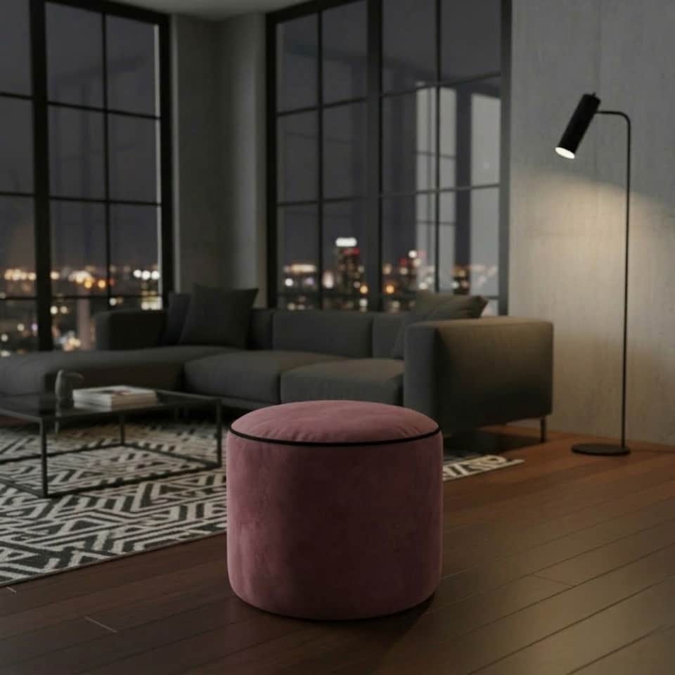 image 1 of Luxury Velvet Round Bean Bag Ottoman Soft Plush Velvet Stool Pouffe | Red | Burgundy
