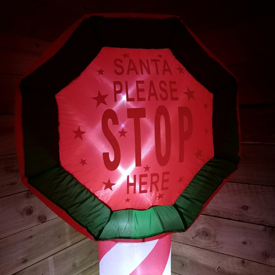 image 1 of 6ft (1.8m) Indoor Outdoor Inflatable LED Lit Santa Stop Here Christmas Sign