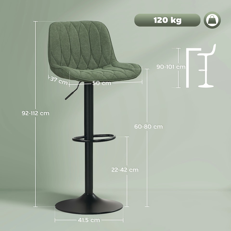 image 1 of HOMCOM Bar Stools Set of 2, Modern Armless Bar Chairs Green