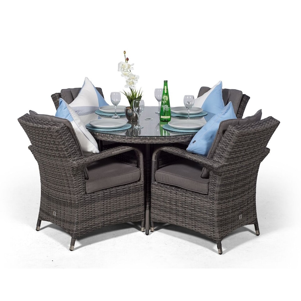 image 1 of Arizona Round 4 Seater Rattan Patio Dining Set | Grey | Grey