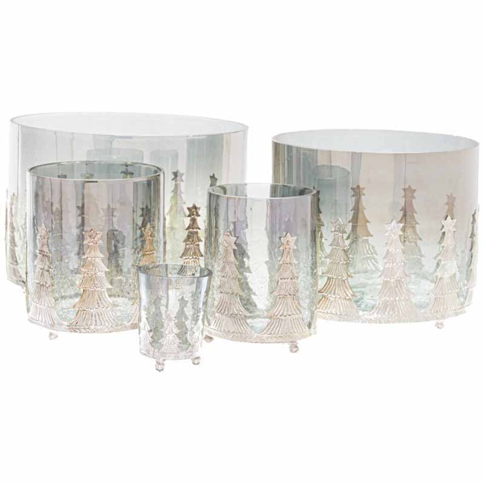image 1 of Noel Collection Small Christmas Tree Crackled Candle Holder - Glass - L6 x W6 x H8 cm | White
