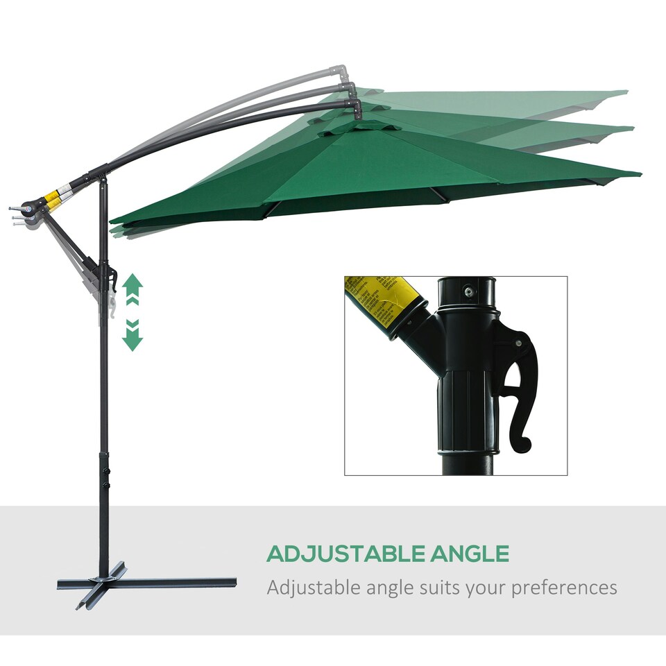 image 1 of Outsunny 3(m) Garden Banana Parasol Cantilever Umbrella with Crank, Green