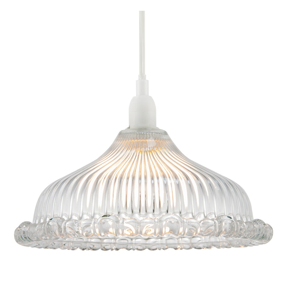 image 1 of Modern Clear Line Ribbed Glass Pendant Light Shade with Moulded Edge