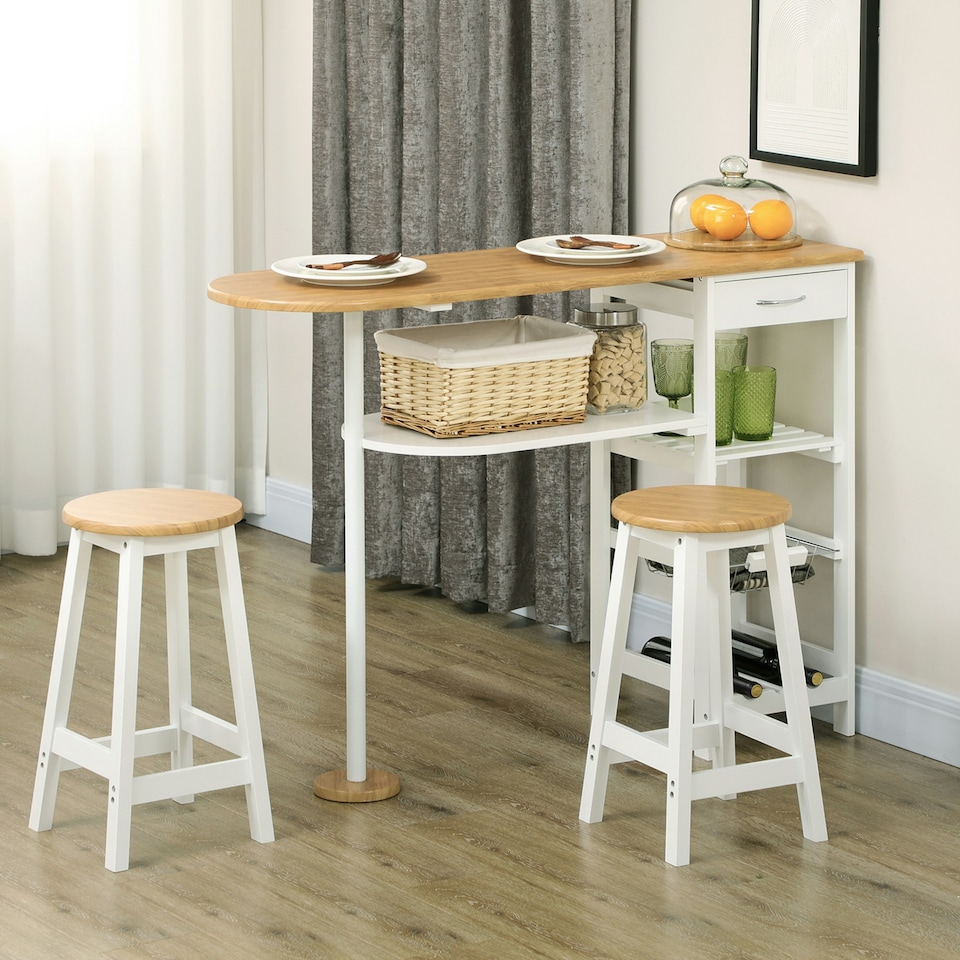 image 1 of HOMCOM 3 Piece Bar Table Set with Drawer, Basket and Rack White
